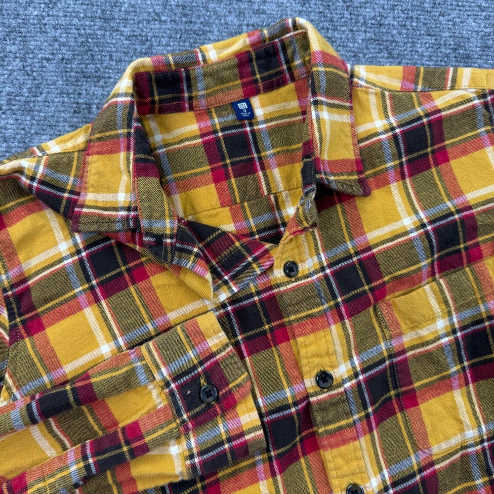 Uniqlo Flannel Shirt 13 Yellow‎ Plaid Button Down Long Sleeve Women